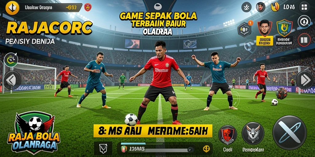 Screenshot gameplay <strong>RAJACORC</strong> yang mendebarkan di lapangan sepak bola.