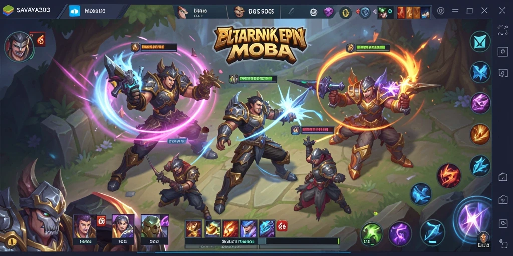 Tangkapan layar gameplay seru di arena pertempuran MOBA.