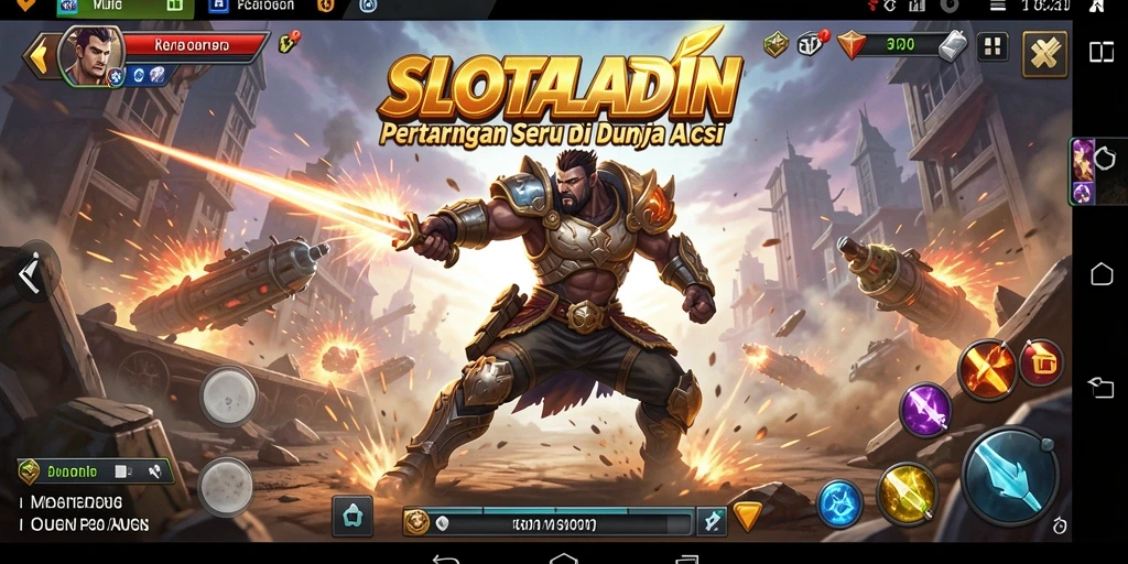 Screenshot SLOTALADIN menampilkan aksi pertarungan yang intens dan karakter yang beragam.