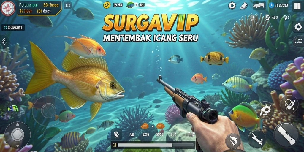 Tangkapan layar menunjukkan aksi seru menembak ikan di SURGAVIP.